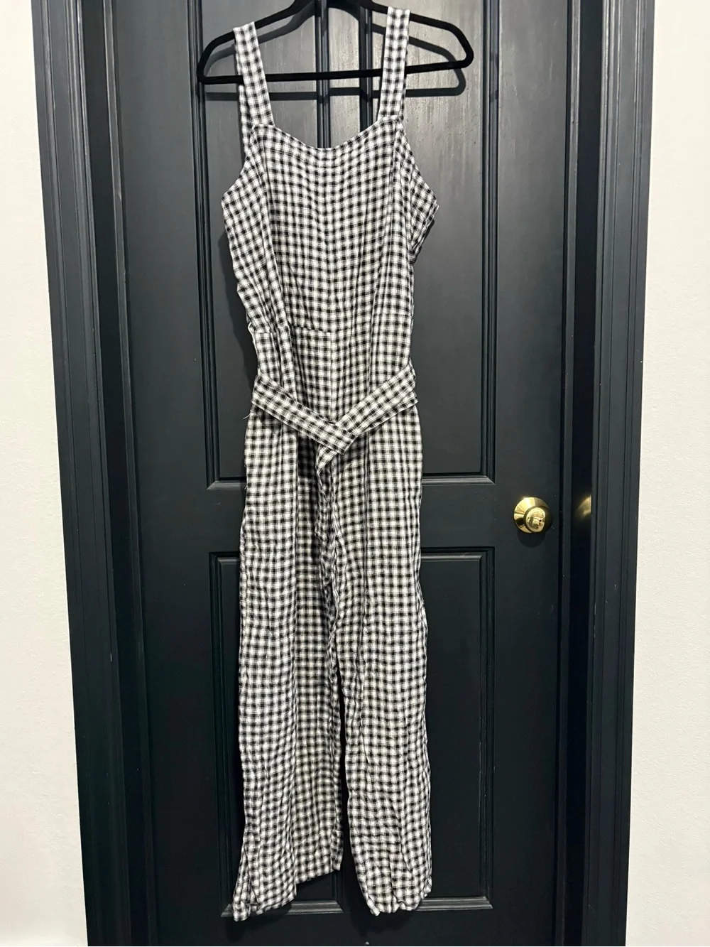 Quince 100% linen B&W Gingham Jumpsuit